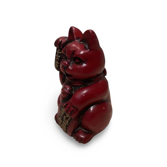VTG Maneki Neko Red Resin Japanese Tradition 4" Beckoning Lucky Cat Right Hand - Picture 2 of 6